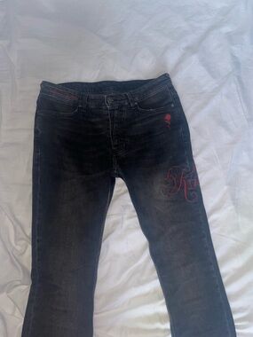 Ksubi Black Skinny Jeans with Red Embroidery